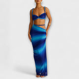 Džeina - Stilīgs gradients trikotāžas crop tops un oversized svārku duets