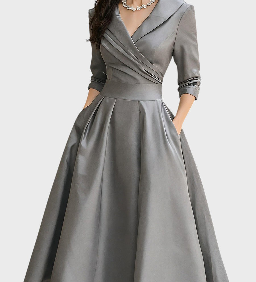 Terēze | Eleganta midi kleita ar garām piedurknēm