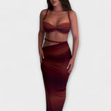 Džeina - Stilīgs gradients trikotāžas crop tops un oversized svārku duets