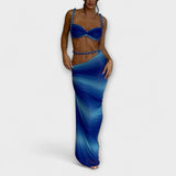 Džeina - Stilīgs gradients trikotāžas crop tops un oversized svārku duets