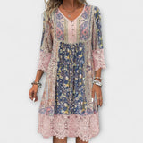 Keisija - Boho kleita ar mežģīnēm un vintage ziedu rakstu