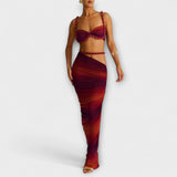 Džeina - Stilīgs gradients trikotāžas crop tops un oversized svārku duets