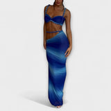 Džeina - Stilīgs gradients trikotāžas crop tops un oversized svārku duets
