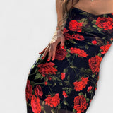 Bodycon kleita ar ziedu rakstu un lencēm