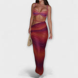 Džeina - Stilīgs gradients trikotāžas crop tops un oversized svārku duets