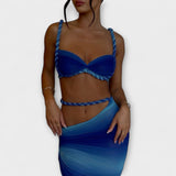 Džeina - Stilīgs gradients trikotāžas crop tops un oversized svārku duets